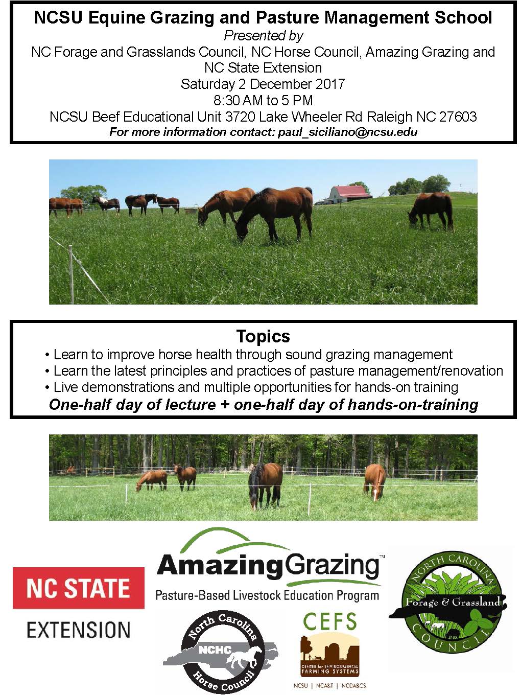 NCSU Equine Grazing and Pasture Management School flyer