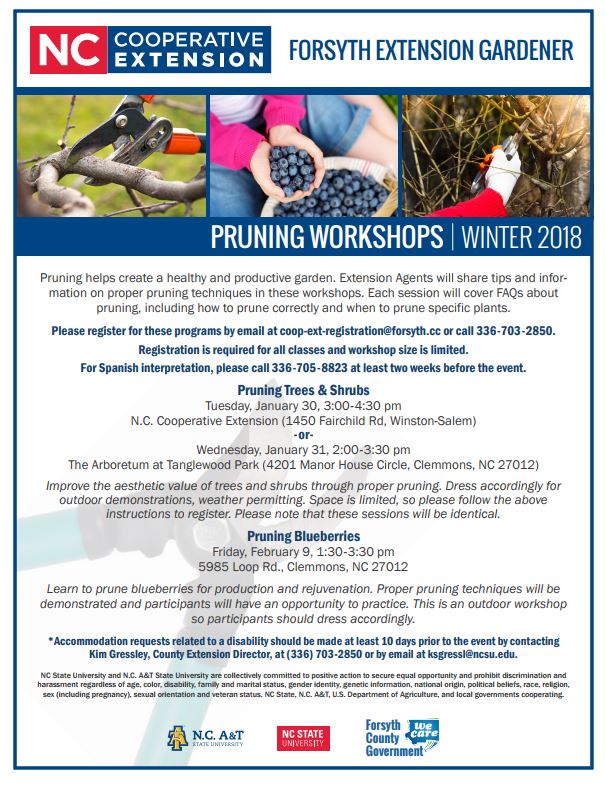 Winter 2018 Pruning workshops flyer