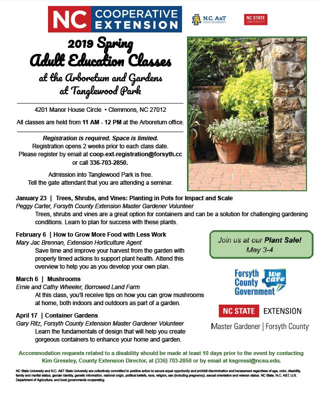 2019 flyer for adult education at the arboretum at tanglewood