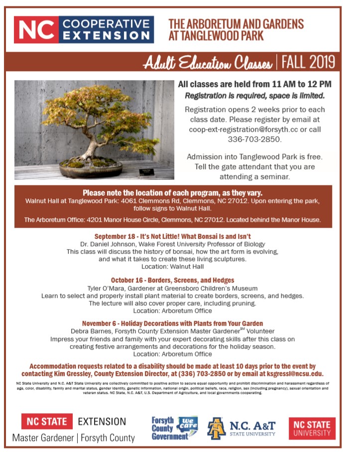 Fall 2019 Arboretum Adult Education flyer