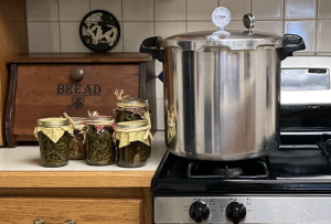 Pressure Canner with green beans canned jars