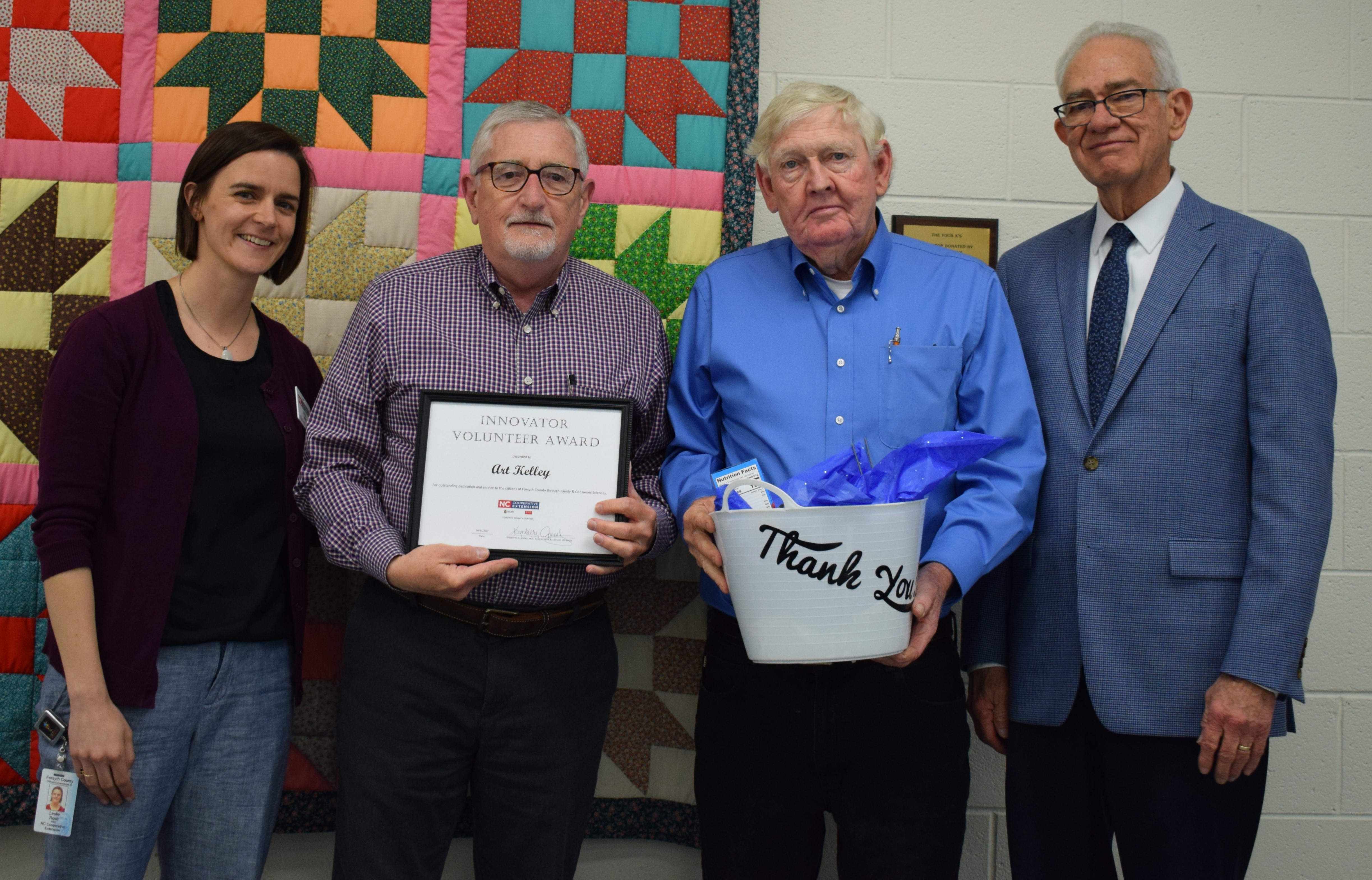 Innovator Award Recipient, Art Kelley with Horticulture Agent, Leslie Rose, and Forsyth County Commissioners Richard Linville and Dr. Don Martin