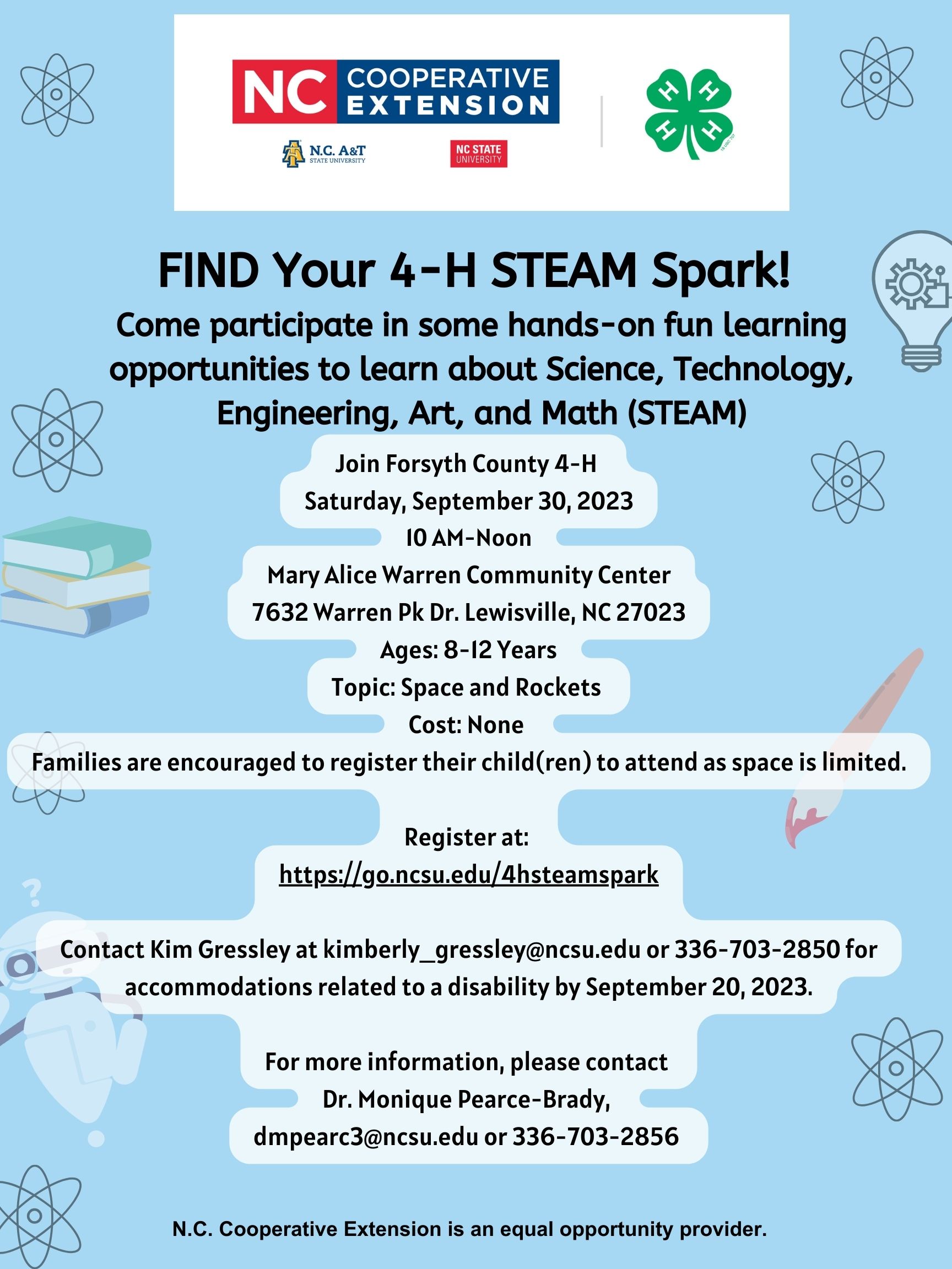 A blue flyer with details about upcoming STEAM program