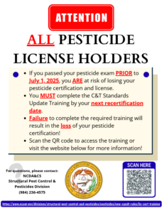 Cover photo for NCDA&CS REQUIRED Pesticide Certification & Training Standards Update